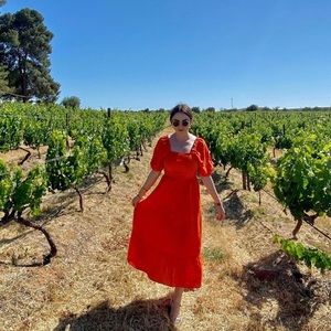 Women's Puff Elbow Sleeve Open Back - Who What Wear Orange Dress